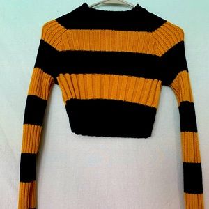 Cropped long sleeve stripped sweater